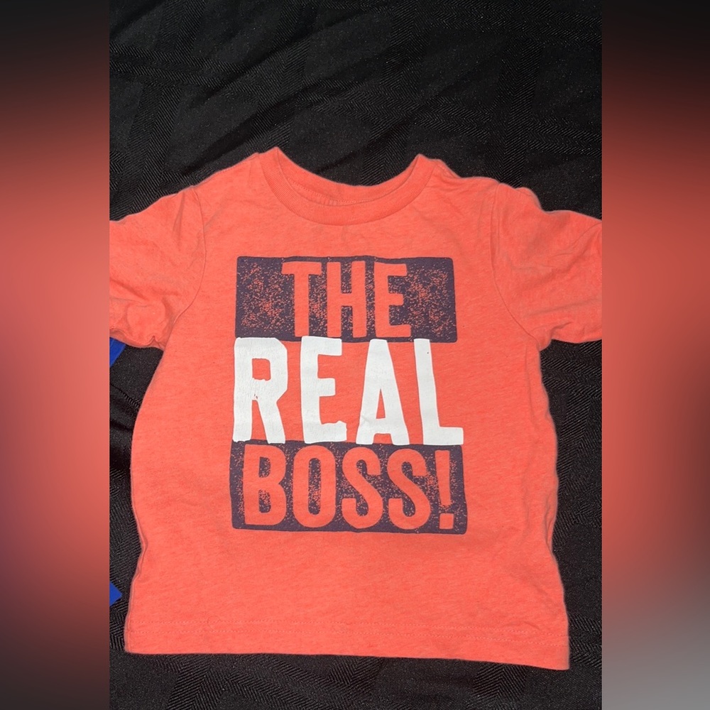 Children Place 2T orange Tshirt with “.  The Real Boss”words front no stains